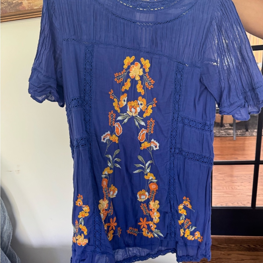Blue Embroidered Women's Top